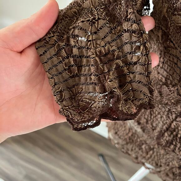 Vtg Y2K 2000s Brown Floral Lace Top Wmns S Goblincore Forest Fairy Grunge - Picture 4 of 7
